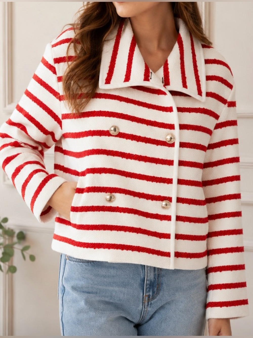 Ann Taylor Red & White Striped Coat